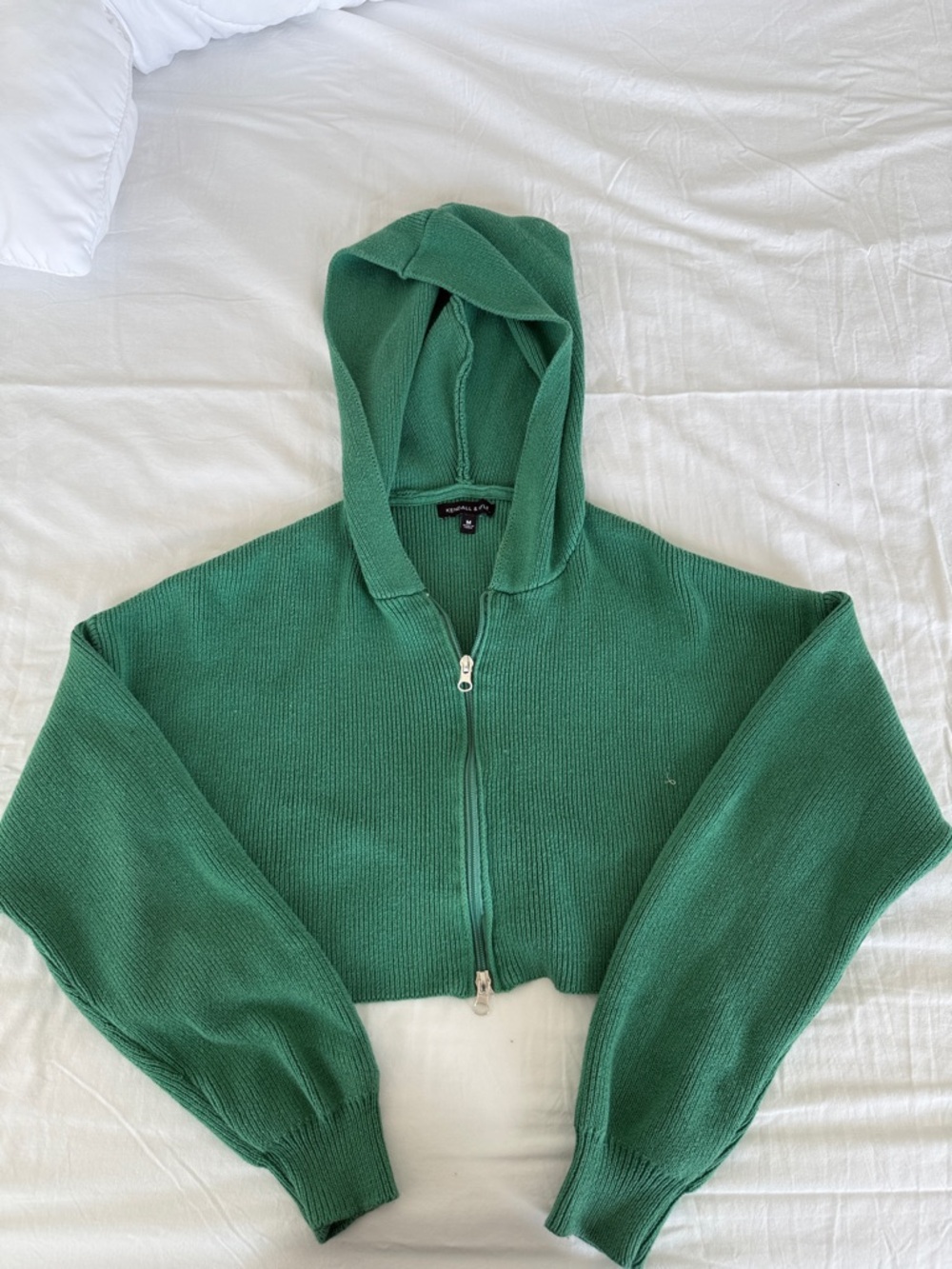 PacSun Green Cropped Zip-Up Hoodie Sweater